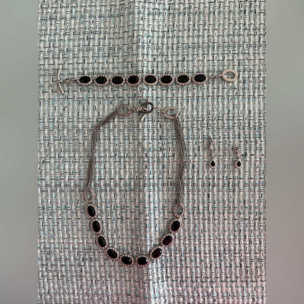 Black and Silver Necklace, Bracelet, & Earring Set